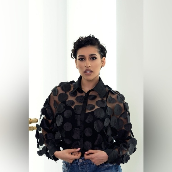 Women’s Gracia Mesh Splicing Button-Down Top - Picture 10 of 12